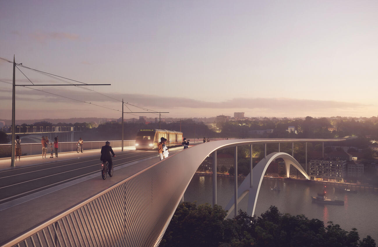 Nova Ponte sobre o rio Douro — tabuleiro, com as vias do metro e o percurso pedonal e ciclável.